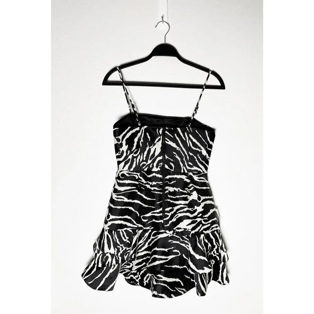 Bardot Women's Zebra Frill Dress Cocktail Mini Adjustable Straps Black White NWT